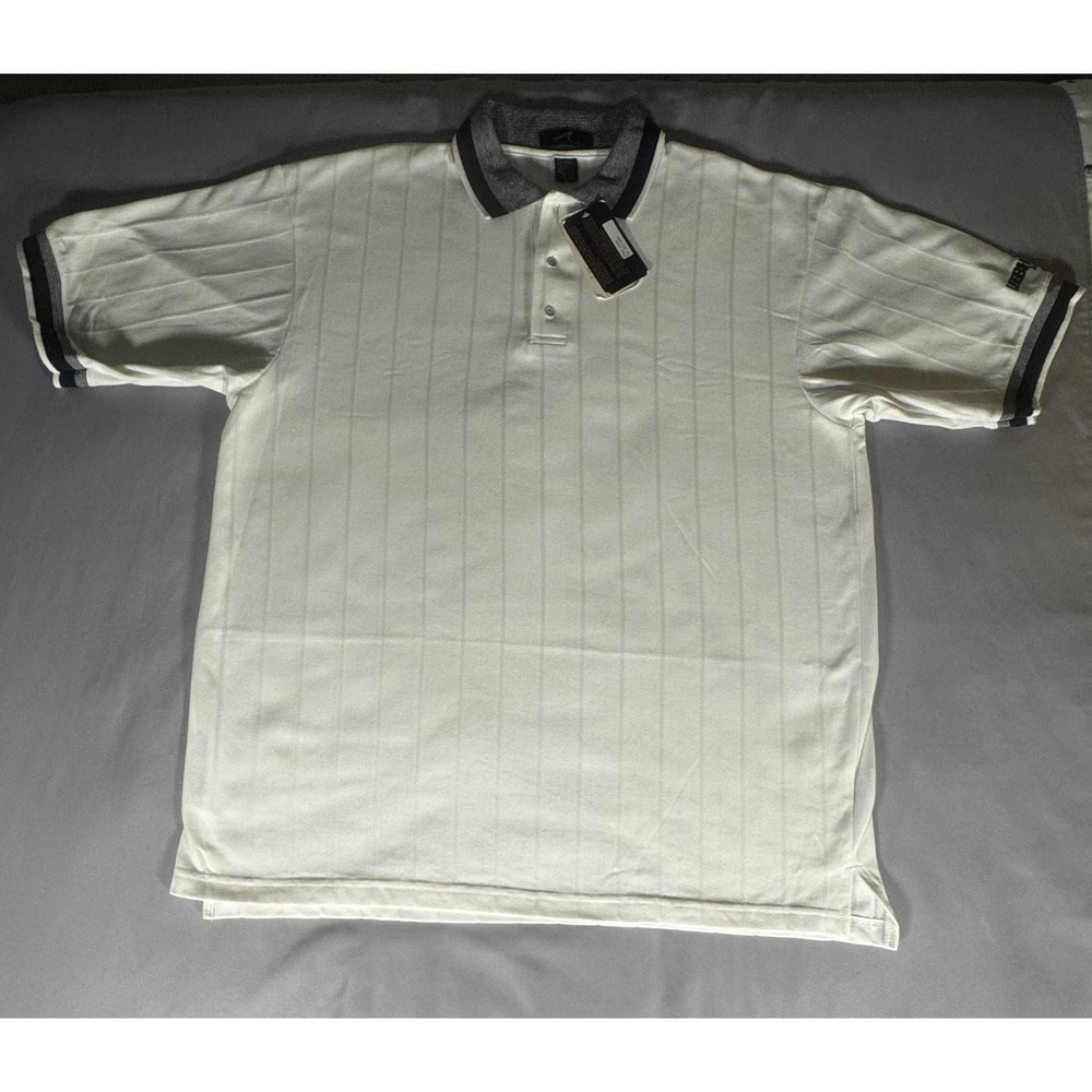 Ash City Polo Shirt Mens 2XL White Textured Stripe Liebherr Aerospace Cotton